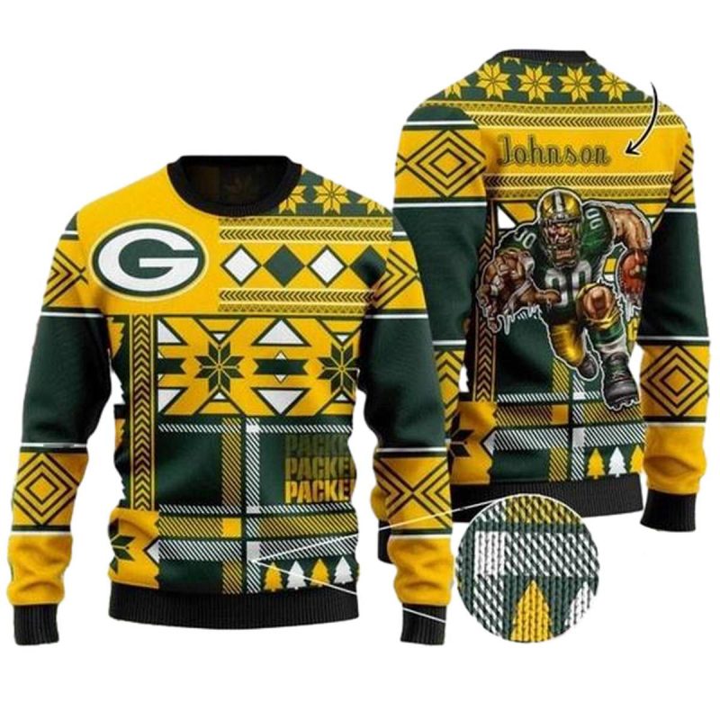 Personalized Green Bay Packers Mascot Chirstmas Ugly Sweater 1
