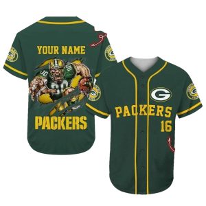 Personalized Green Bay Packers Mascot Green Baseball Jersey