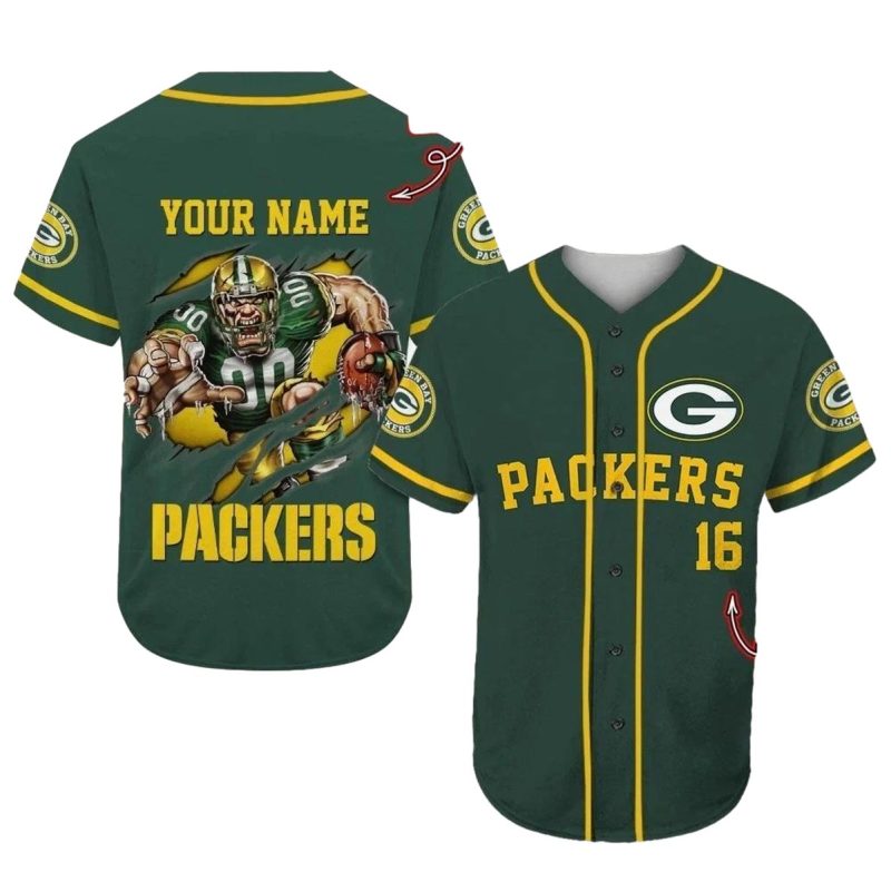 Personalized Green Bay Packers Mascot Green Baseball Jersey 1