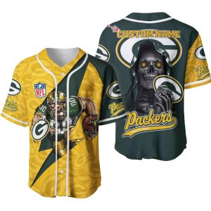 Personalized Green Bay Packers Mascot Skull Baseball Jersey