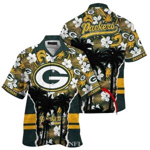 Personalized Green Bay Packers Midnight Floral Palm Shadow Hawaiian Shirt