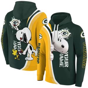 Personalized Green Bay Packers Peeking Snoopy Green AOP Hoodie