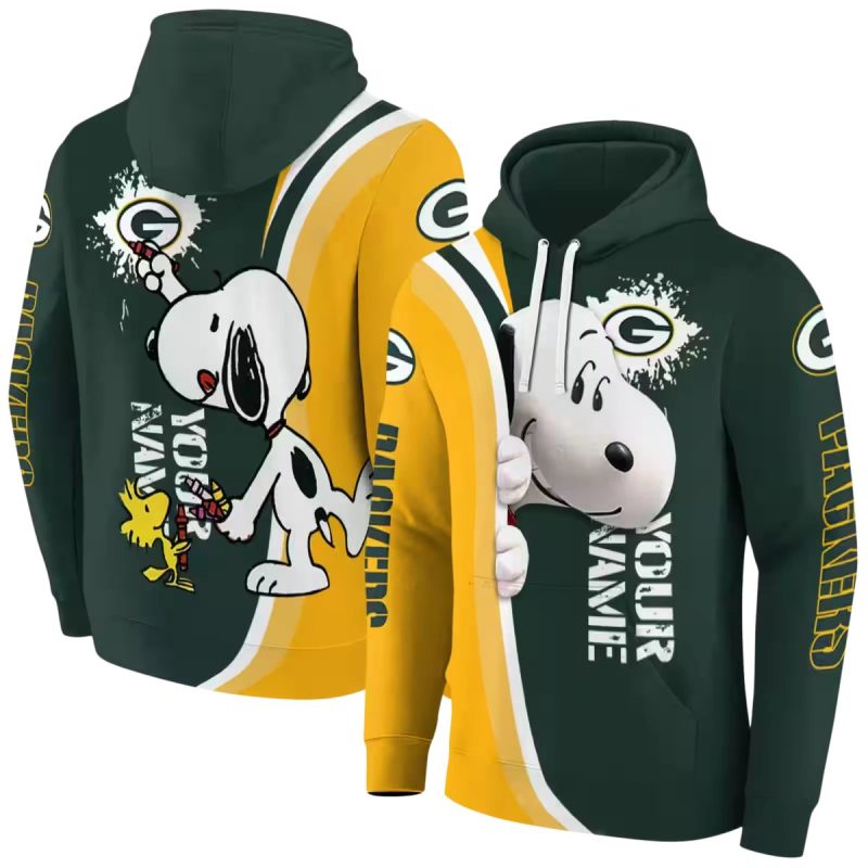 Personalized Green Bay Packers Peeking Snoopy Green Aop Hoodie 1