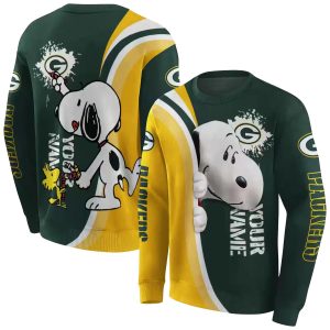 Personalized Green Bay Packers Peeking Snoopy Green AOP Sweatshirt
