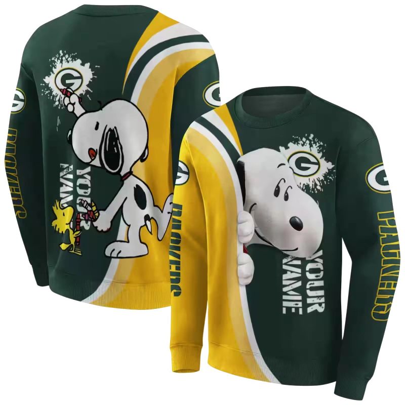 Personalized Green Bay Packers Peeking Snoopy Green Aop Sweatshirt 1