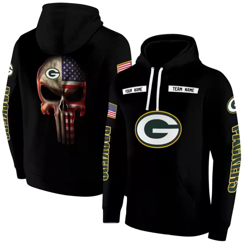 Personalized Green Bay Packers Punisher Skull Black Aop Hoodie 1