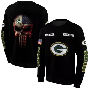 Personalized Green Bay Packers Punisher Skull Black AOP Sweatshirt
