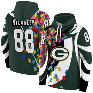 Personalized Green Bay Packers Puzzle Pieces Green AOP Hoodie