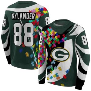 Personalized Green Bay Packers Puzzle Pieces Green AOP Sweatshirt