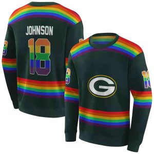 Personalized Green Bay Packers Rainbow Stripes Green AOP Sweatshirt