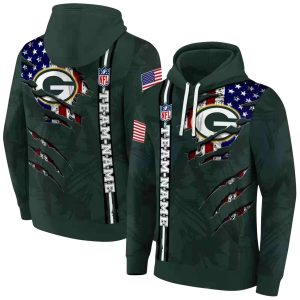 Personalized Green Bay Packers Ripped Flag Green AOP Hoodie