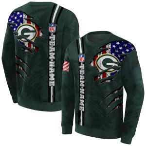 Personalized Green Bay Packers Ripped Flag Green AOP Sweatshirt