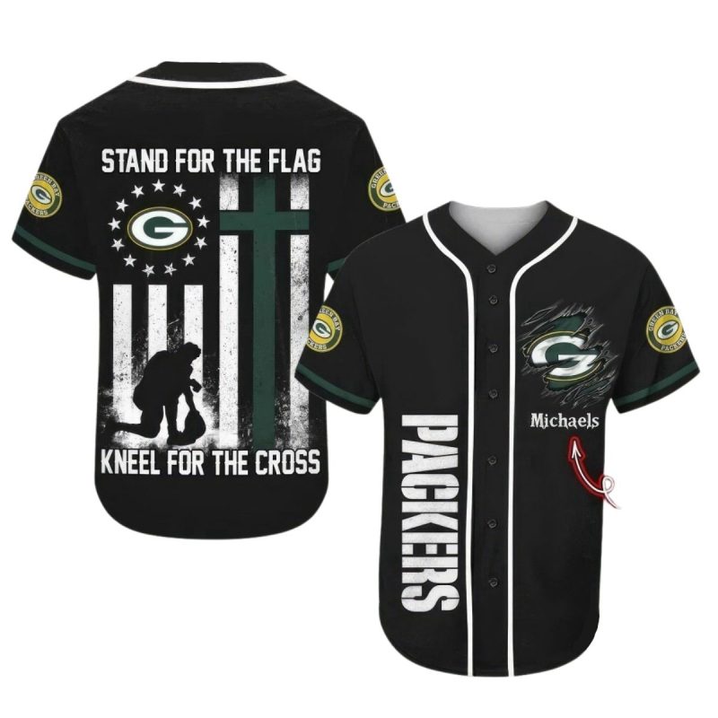 Personalized Green Bay Packers Stand For The Flag Kneel For The Cross Baseball Jersey 1