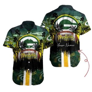 Personalized Green Bay Packers Sunset Tiki Hawaiian Shirt