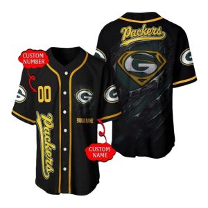 Personalized Green Bay Packers Superman Baseball Jersey