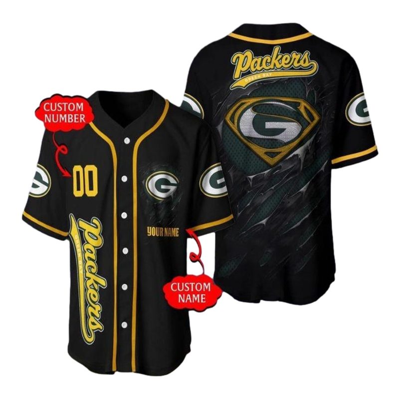 Personalized Green Bay Packers Superman Baseball Jersey 1