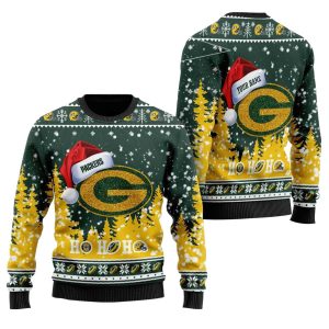 Personalized  Green Bay Packers Symbol Wearing Santa Claus Hat Ugly Sweater