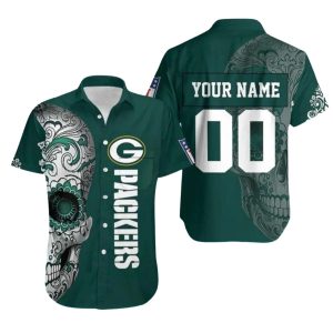Personalized Green Bay Packers Tattoo Skull Hawaiian Shirt