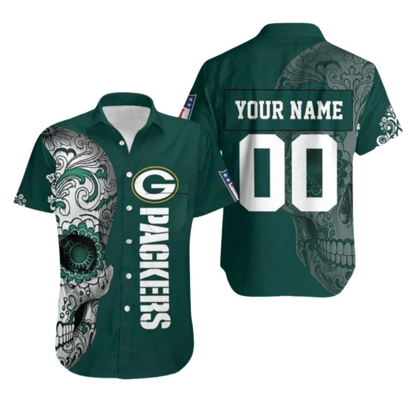 Personalized Green Bay Packers Tattoo Skull Hawaiian Shirt 1