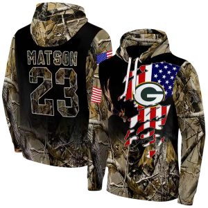 Personalized Green Bay Packers Tree Camo US Flag AOP Hoodie