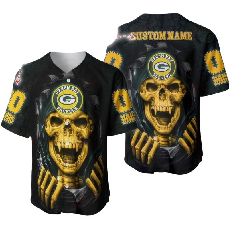 Personalized Green Bay Packers Vampire Skull Baseball Jersey 1
