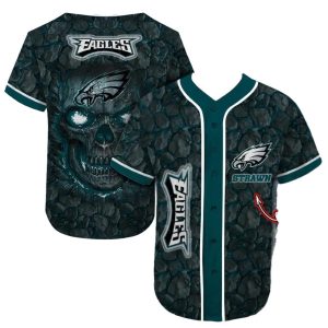 Personalized Green Skull Eagles Baseball Jersey