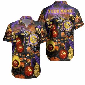 Personalized Halloween Night Vikings Spooky Pumpkin Hawaiian Shirt