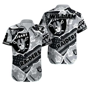 Personalized Las Vegas Raiders American Flag Floral Style Hawaiian Shirt