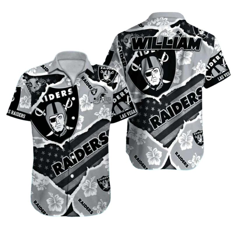 Personalized Las Vegas Raiders American Flag Floral Style Hawaiian Shirt 1