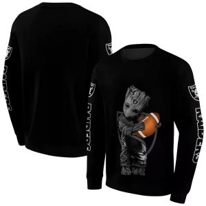 Personalized Las Vegas Raiders Baby Groot Black AOP Sweatshirt