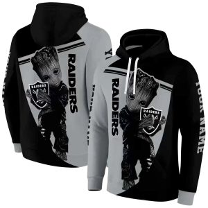 Personalized Las Vegas Raiders Baby Groot Hug Logo Black AOP Hoodie