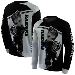 Personalized Las Vegas Raiders Baby Groot Hug Logo Black AOP Sweatshirt