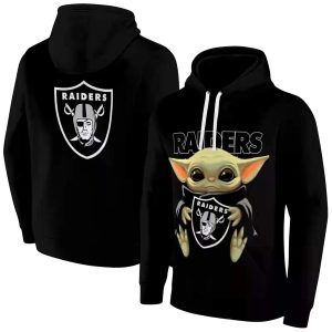Personalized Las Vegas Raiders Baby Yoda Hug Logo Black AOP Hoodie