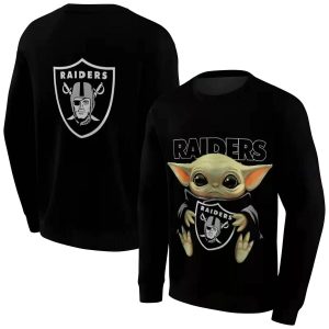 Personalized Las Vegas Raiders Baby Yoda Hug Logo Black AOP Sweatshirt