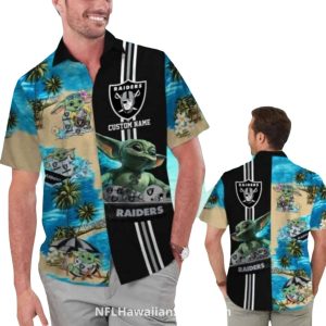 Personalized Las Vegas Raiders Baby Yoda On Beach Hawaiian Shirt