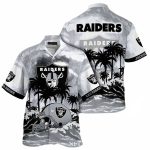 Personalized Las Vegas Raiders Beach Sunset And Palm Silhouettes Hawaiian Shirt