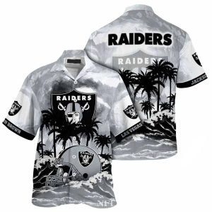 Personalized Las Vegas Raiders Beach Sunset And Palm Silhouettes Hawaiian Shirt