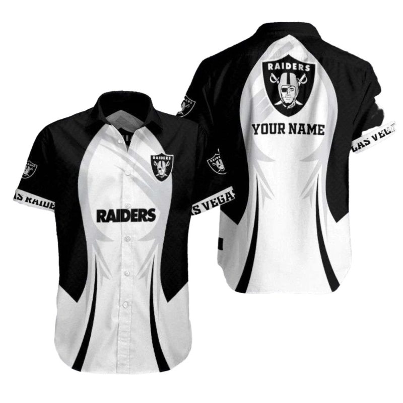 Personalized Las Vegas Raiders Black And White Swoosh Hawaiian Shirt 1
