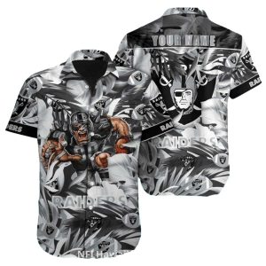 Personalized Las Vegas Raiders Bold Foliage And Mascot Hawaiian Shirt