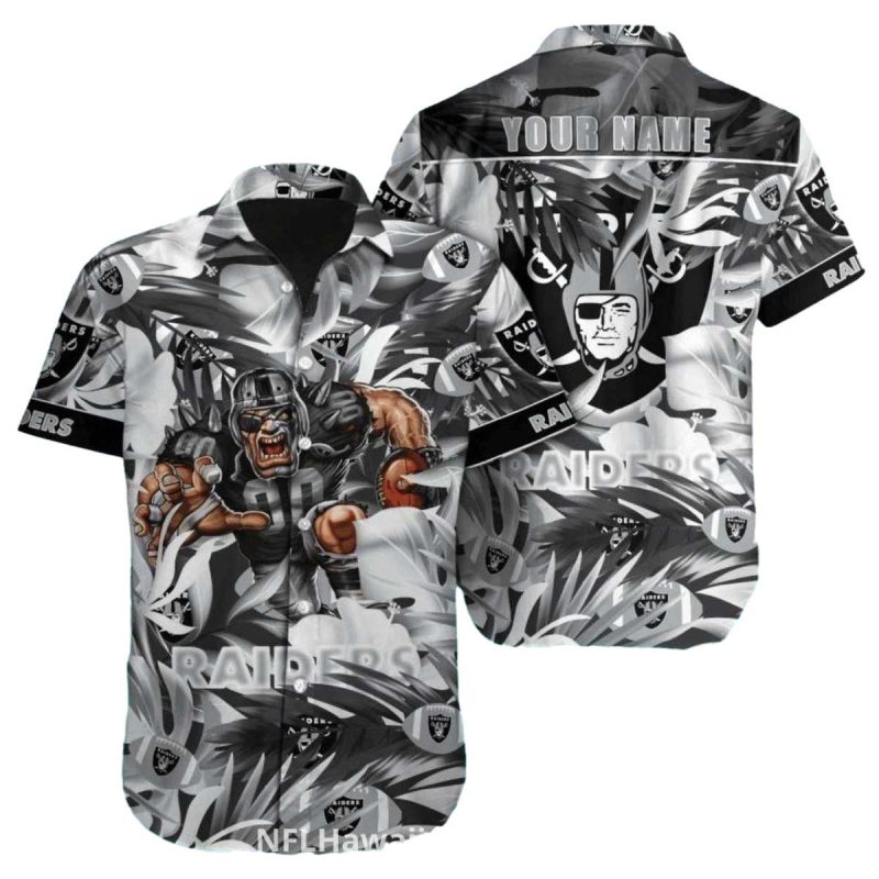 Personalized Las Vegas Raiders Bold Foliage And Mascot Hawaiian Shirt 1