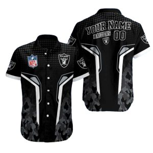 Personalized Las Vegas Raiders Camo Accent Halftone Black Hawaiian Shirt