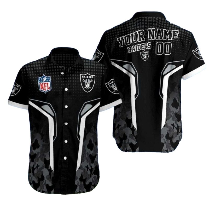 Personalized Las Vegas Raiders Camo Accent Halftone Black Hawaiian Shirt 1