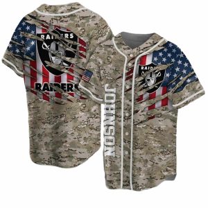 Personalized Las Vegas Raiders Camo Flag Baseball Jersey