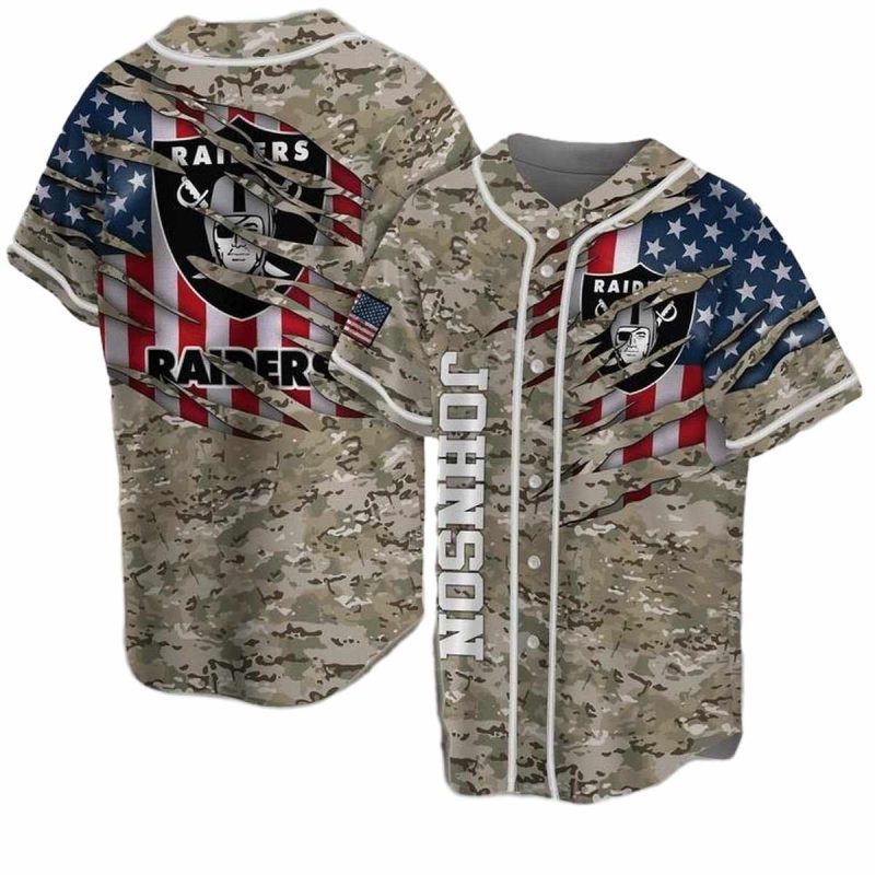 Personalized Las Vegas Raiders Camo Flag Baseball Jersey 1