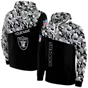 Personalized Las Vegas Raiders Camo Pattern Black AOP Hoodie
