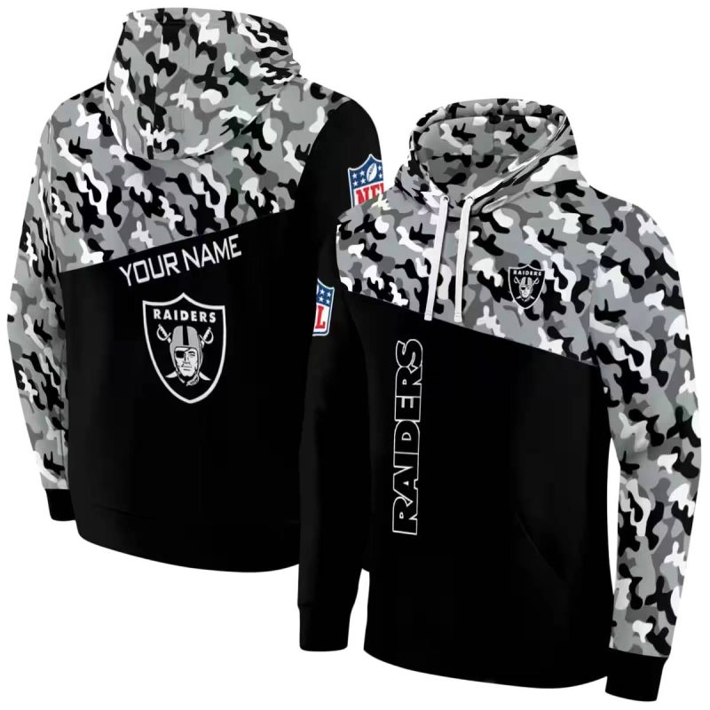 Personalized Las Vegas Raiders Camo Pattern Black Aop Hoodie 1
