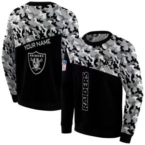 Personalized Las Vegas Raiders Camo Pattern Black AOP Sweatshirt