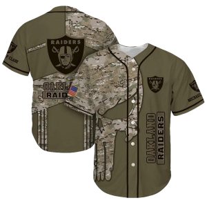 Personalized Las Vegas Raiders Camo Punisher Skull Baseball Jersey