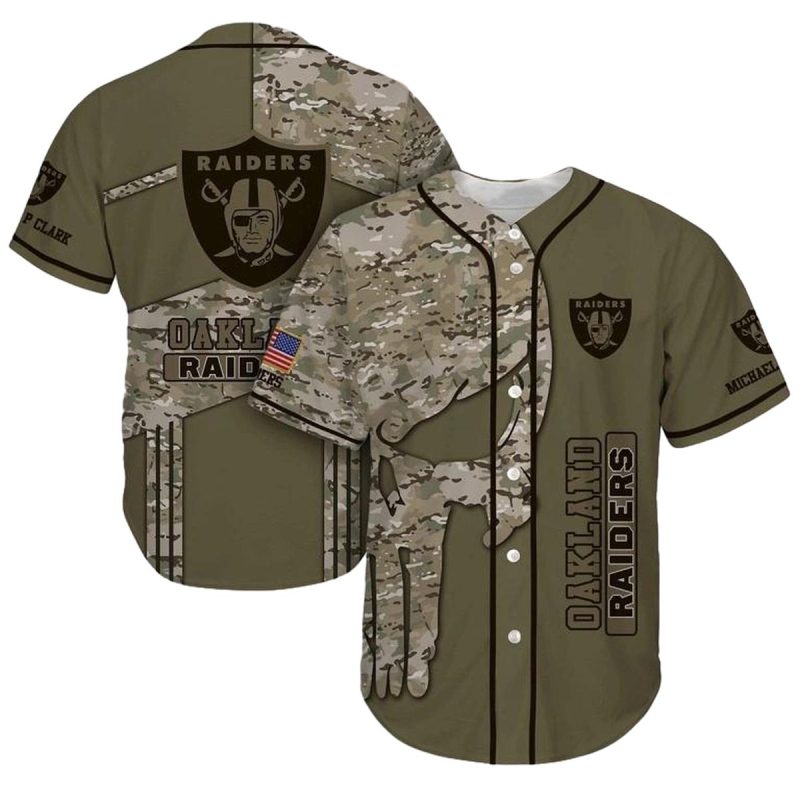 Personalized Las Vegas Raiders Camo Punisher Skull Baseball Jersey 1