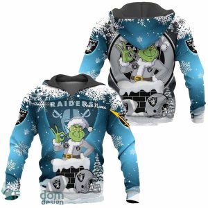 Personalized Las Vegas Raiders Christmas Grinch In Chimney AOP Hoodie